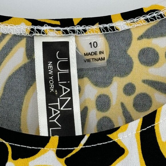 Julian Taylor Floral Sleeveless pattern Dress Yellow Black Womens Size 10  knit - Picture 7 of 12